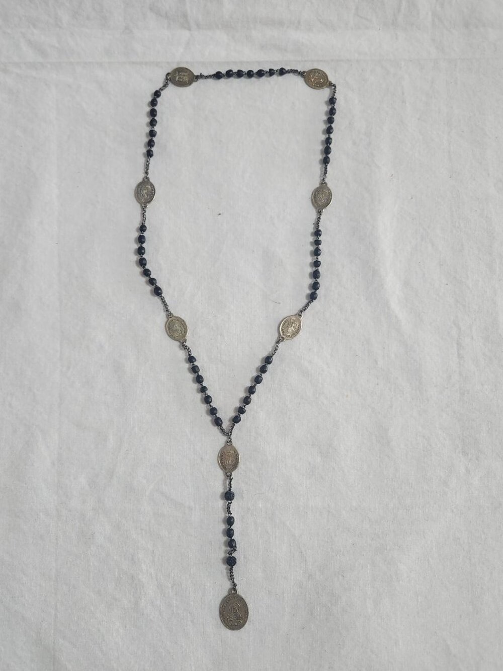 Vintage Black Beaded Rosary Necklace